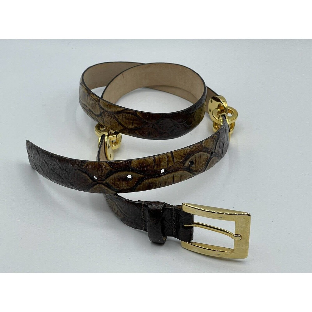WCM New York Italian Calfskin Brown Leather Belt Snake Embossed Chain Belt Large